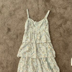 Astr Floral Tiered Midi Dress - Blue and Yellow